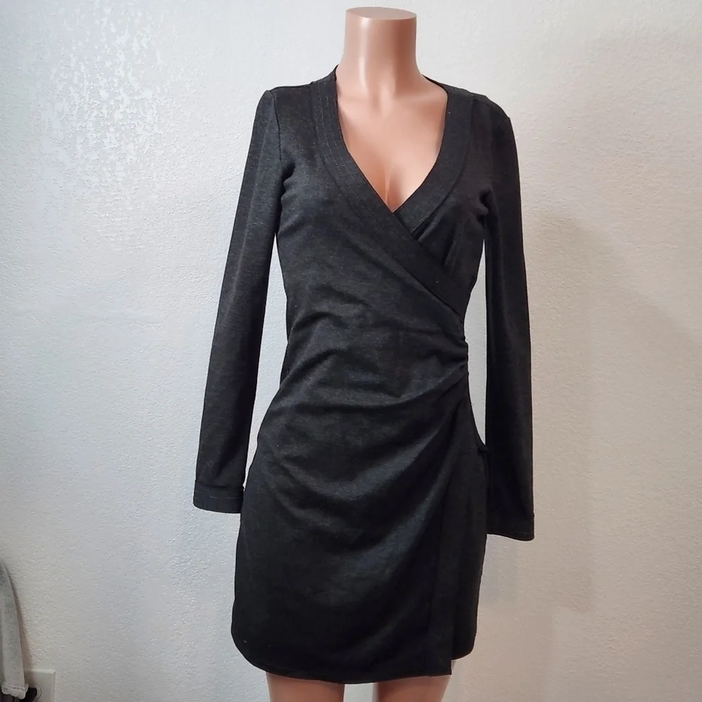 MAX Studio Sheath Dress V-Neck Wrap Gray Long Sleeve Womens Size: S